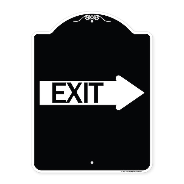 Exit With Right Arrow Heavy-Gauge Aluminum Architectural Sign, 24" H, 18" L, BW-1824-24606